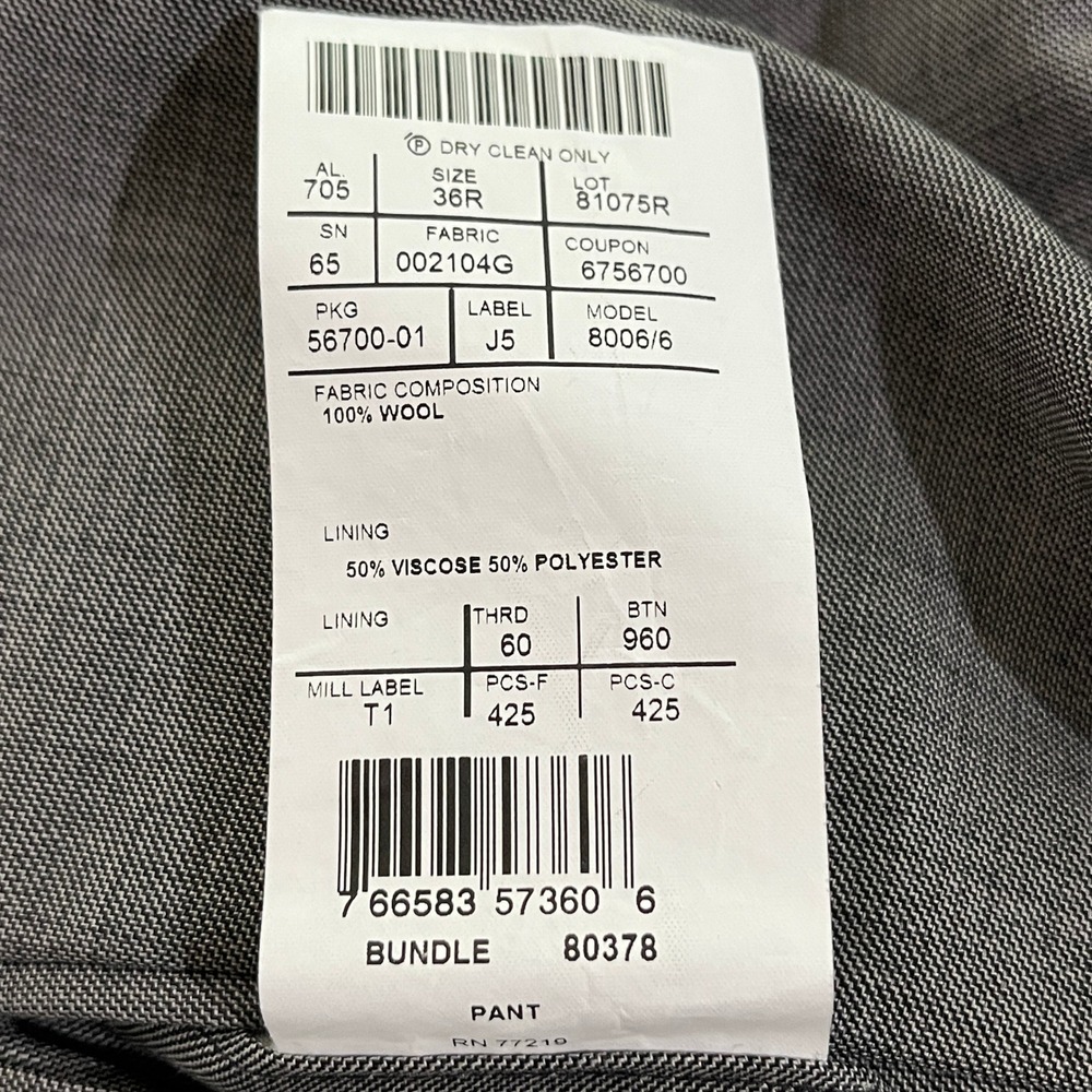 Joseph Abboud Tollegno 1900 Dress Pants Mens 36R Grey Flat Front Wool Italy Lux - Picture 6 of 15